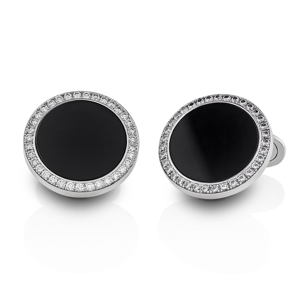 Mansjettknapper I Hvitt Gull Med Onyx Og Diamanter