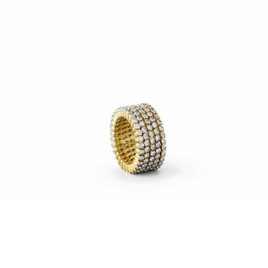 Serafino ring og armring i gult gull med fem rader brillianter