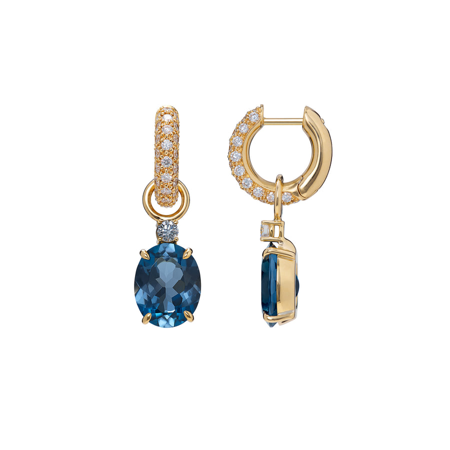 Creolheng i gult gull med London Blue topas og brillianter