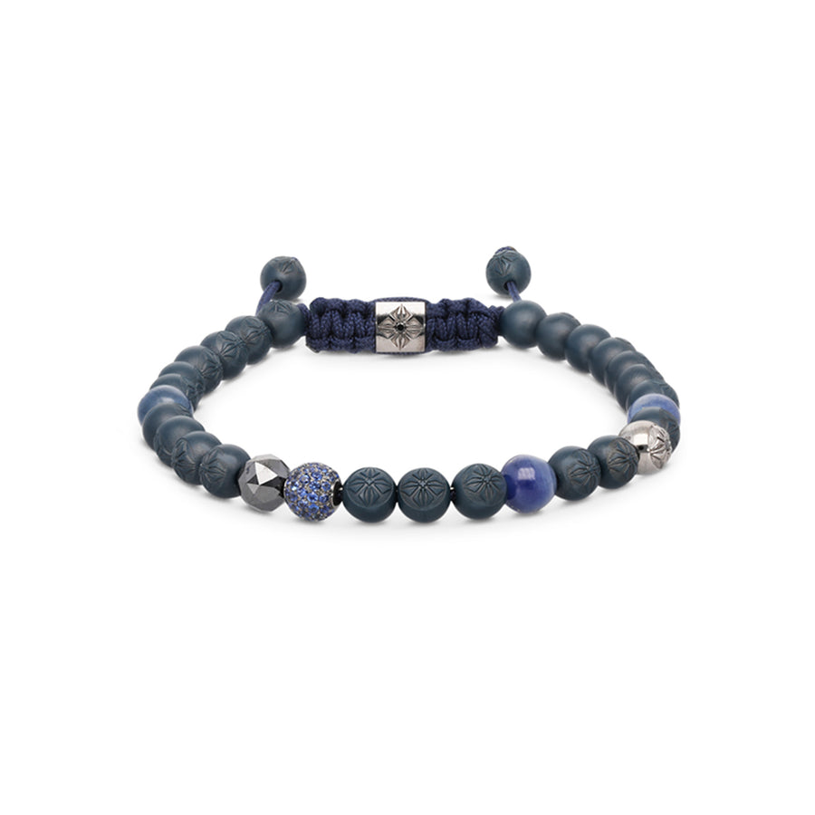 6mm non-braided armbånd hvitt gull, sort fasetert diamant, safir og keramikk