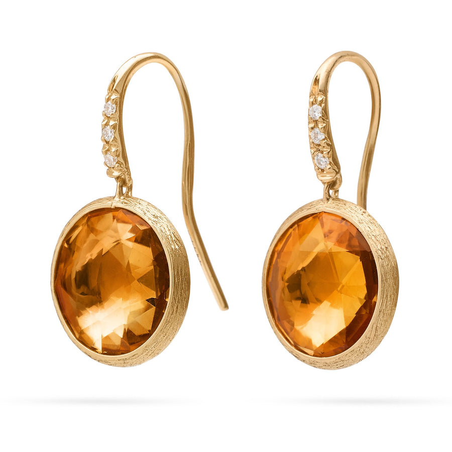 Jaipur Color Citrine and Diamond Drop Earrings in 18ct Yellow Gold