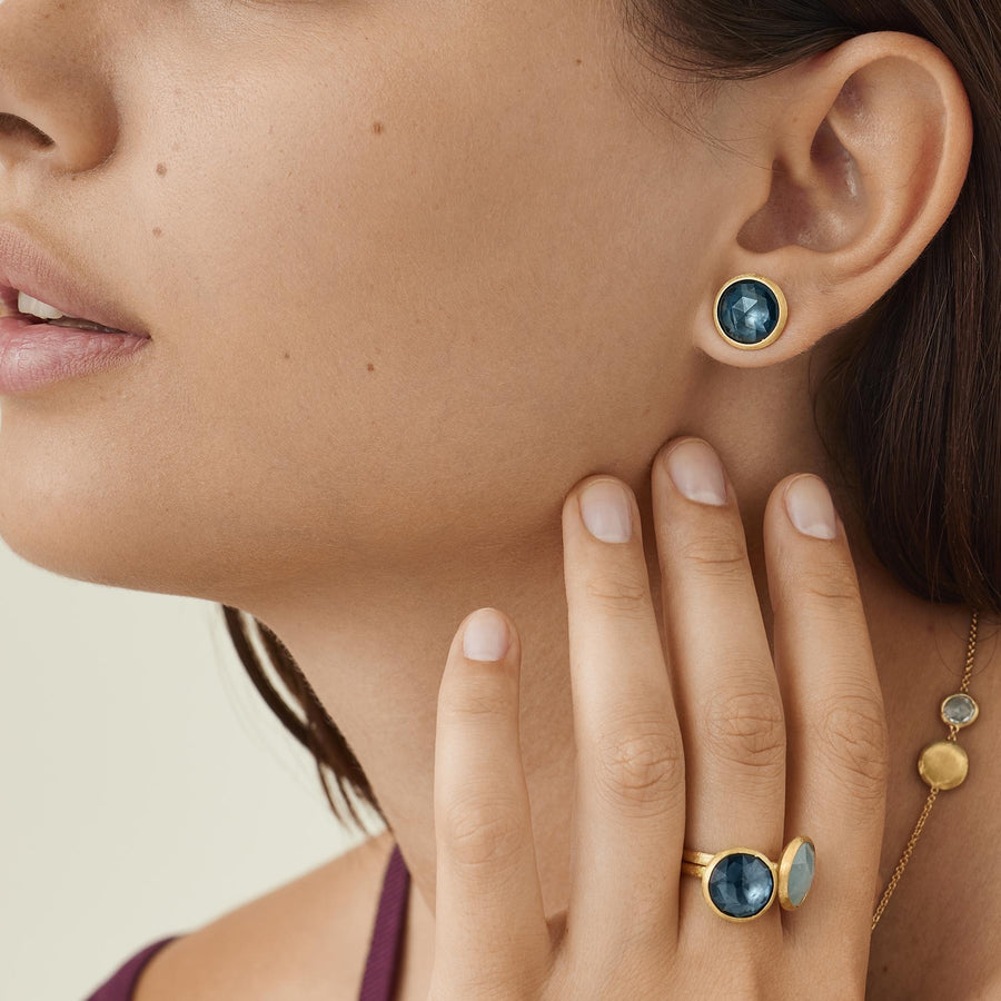 Jaipur Color Large London Blue Topaz Stud Earrings in 18ct Yellow Gold