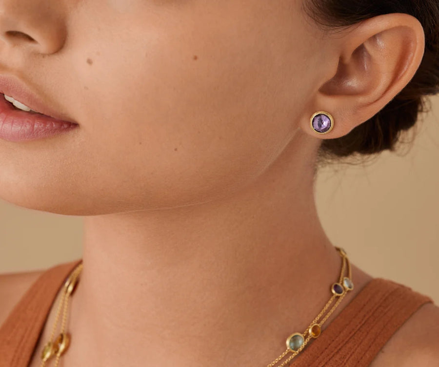 Jaipur Color Small Amethyst Stud Earrings in 18ct Yellow Gold