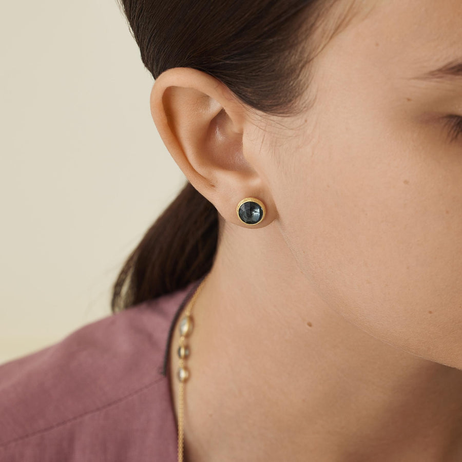 Jaipur Color Small London Blue Topaz Stud Earrings in 18ct Yellow Gold
