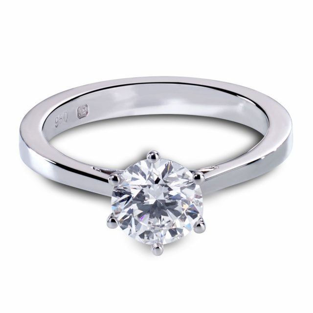 6 prong solitaire engagement ring in platinum