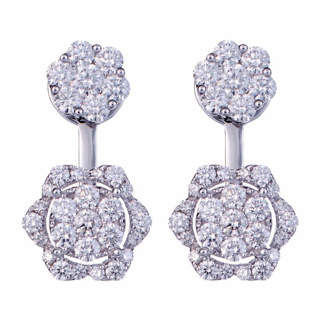 Double Flower ørepynt i hvitt gull fattet med diamanter