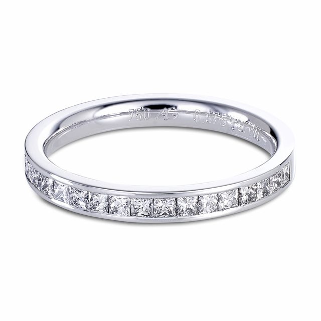 Channel set princess cut white diamond ring in white gold