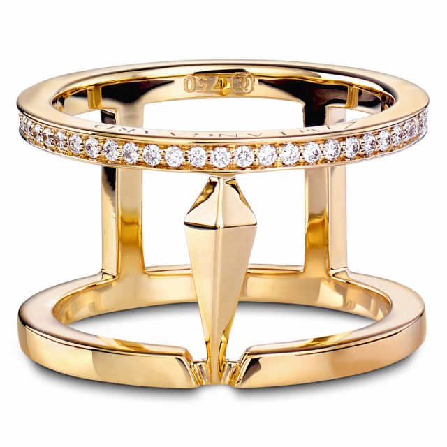 SPEAR double ring in yellow gold and diamonds