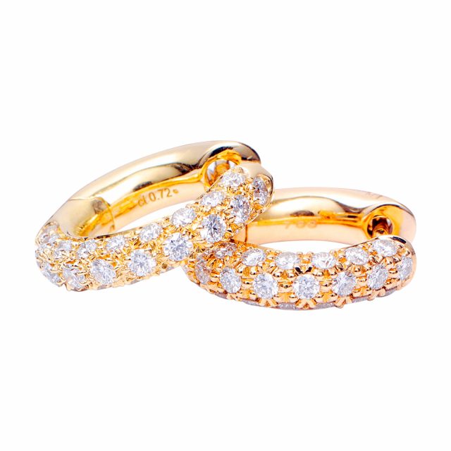 Creol-ørepynt i gult gull med diamanter, akvamariner og sydhavsperler