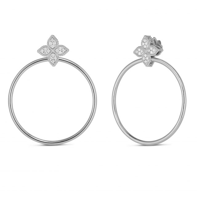 Princess Flower diamond earrings in white gold with hoops