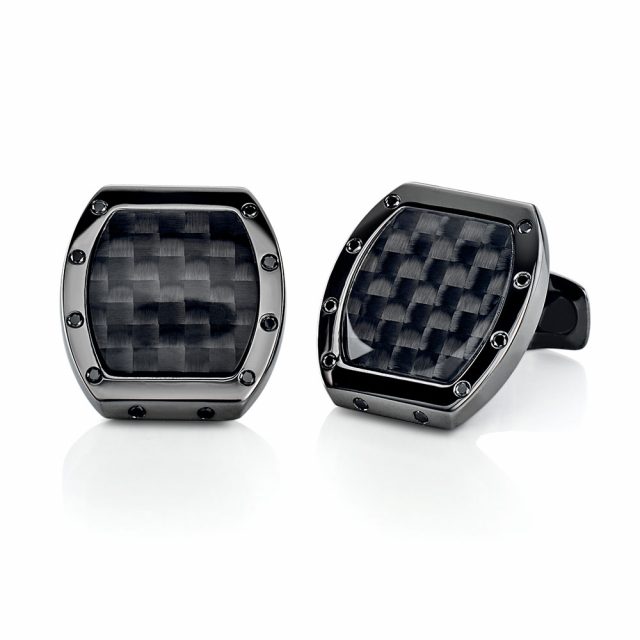 Cufflinks with carbon, rock crystal and black diamonds.