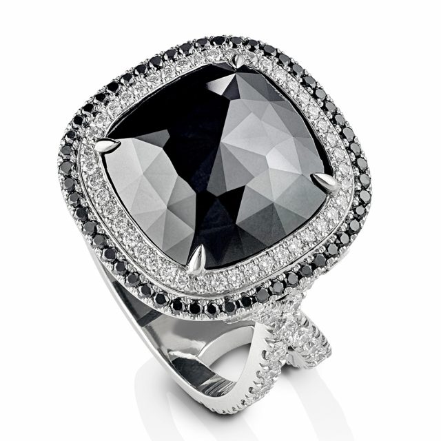 NEO NOIR, limited ring in platinum with black and white diamonds