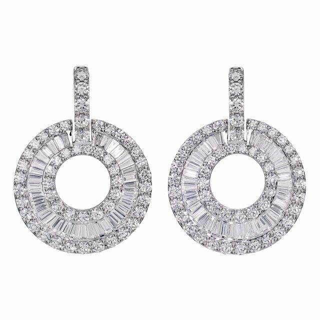 Round earrings with fantasy cut diamonds in white gold