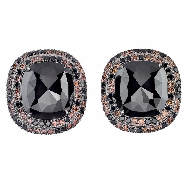 NEO NOIR, limited earrings in platinum with black and brown diamonds