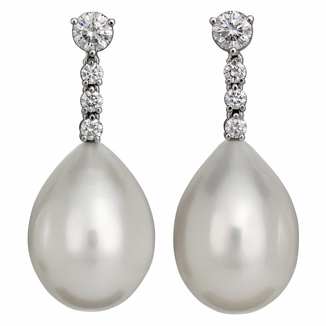 Freshwater pearl earrings in platinum with diamonds