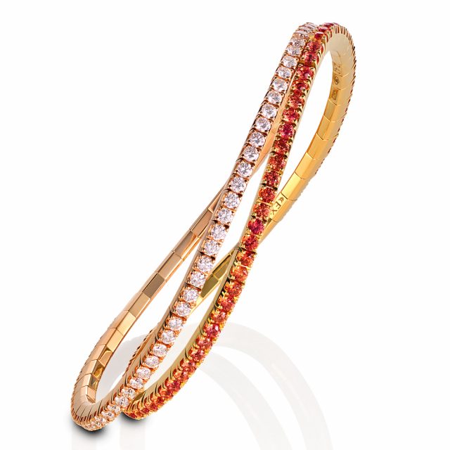 New Tennis armbånd I rosé og gult gull med diamanter og orange safirer