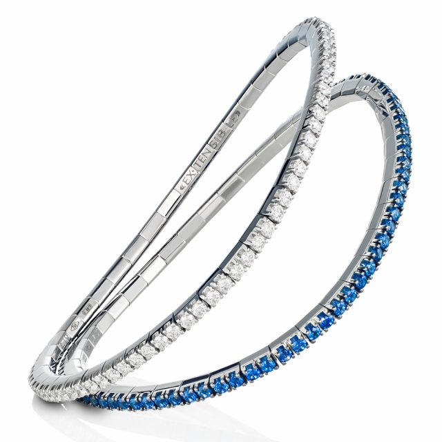 New Tennis stretch armbånd i hvitt gull med diamanter og safirer