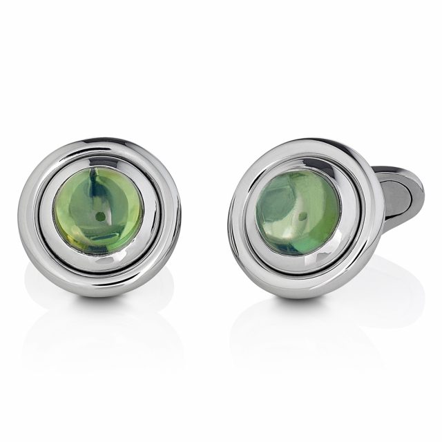 Cufflinks in white gold with cabochon cut green tourmaline