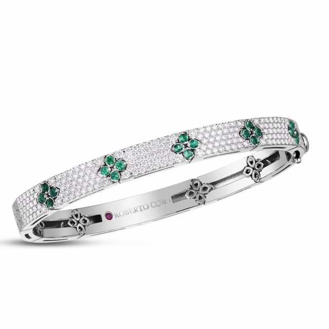 Love in Verona bangle in 18kt. white gold with diamonds and emeralds