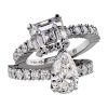 Diamond rings in platinum with asscher cut and drop cut
