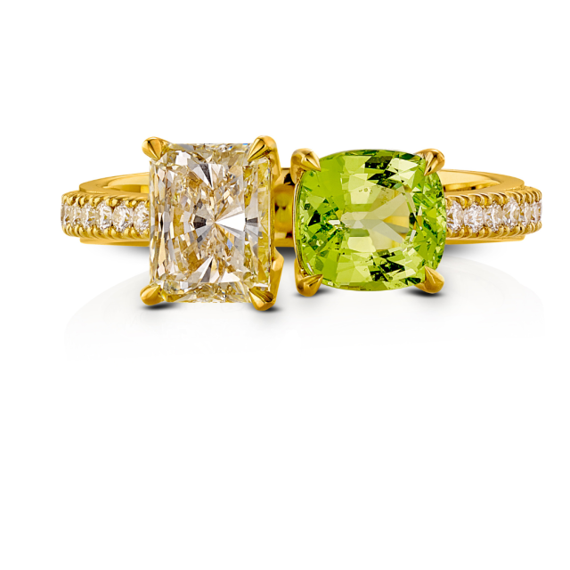 Toi Et Moi ring med grønn granat og radianslipt diamant