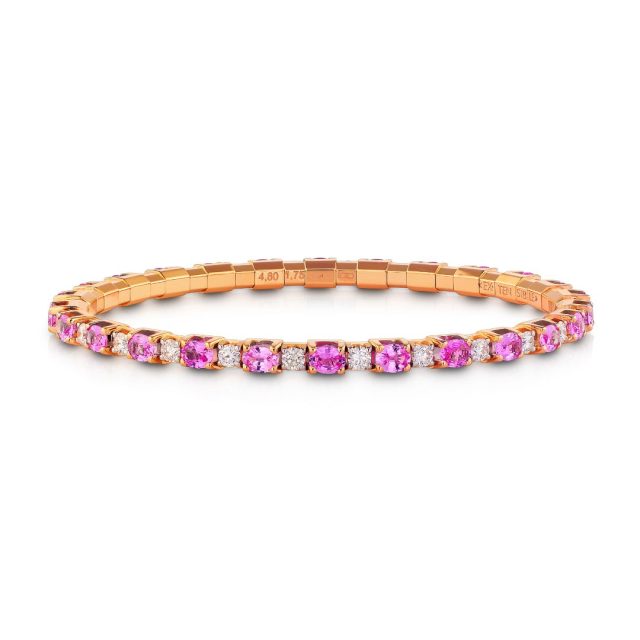 New Tennis bracelet in 18kt. rose gold with 26 pink sapphires 4,80ct and 26 brilliants 1,75ct.