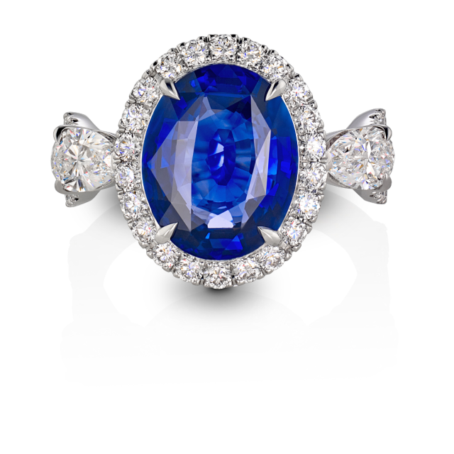 Spencer ring in 18kt. white gold with oval royal blue sapphire