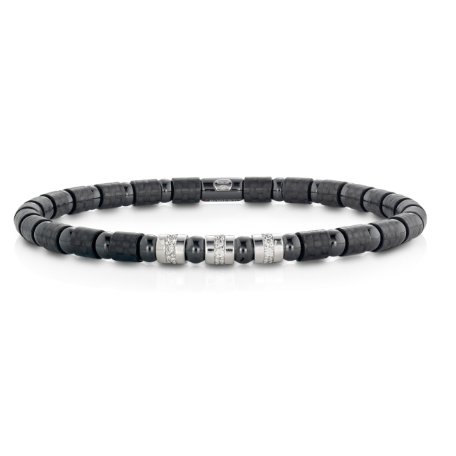 Orbit mens bracelet with carbone, cheramic and 18kt. white gold with diamonds 0,21ct.