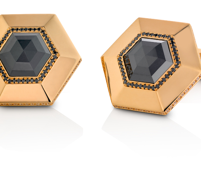 Hexagon mansjettknapper i roségull med sort diamant