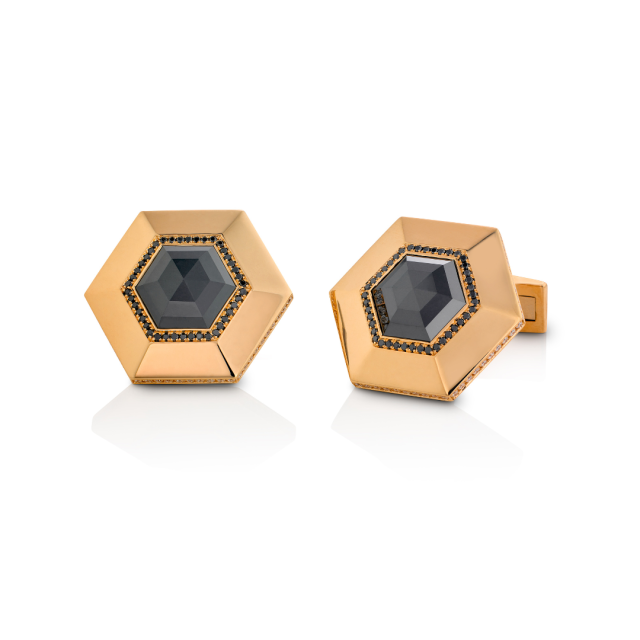 Hexagon cufflinks in rosegold with black diamonds