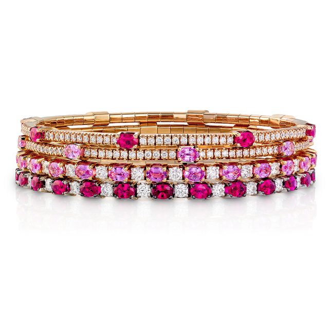 New Tennis stretch by Langaard with diamonds, pink sapphires and rubies