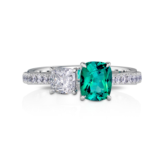 TOI ET MOI ring in 18 KT white gold with green tourmaline and diamonds