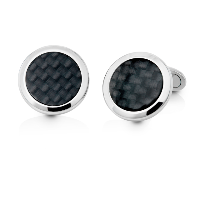 Cufflinks in 18 KT white gold with carbon and rock crystals