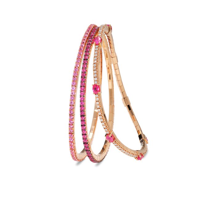New Tennis i roségull, med pink safir, rubin og diamanter
