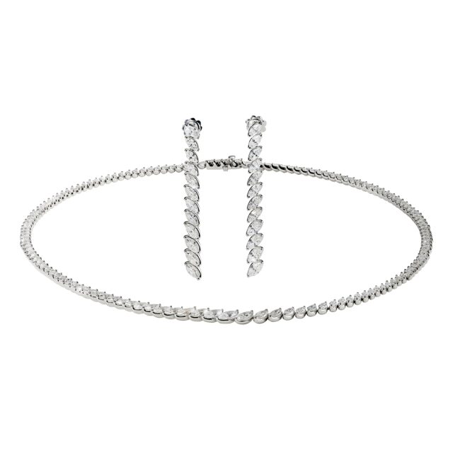 Collier og ørepynt med fantasislipte diamanter