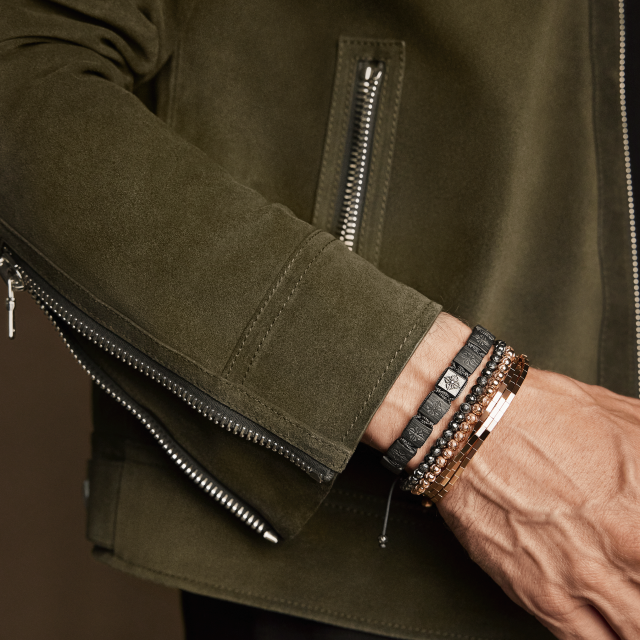 SHAMBALLA 10MM lock armbånd med roségull, sorte diamanter, brun safir og matt keramikk