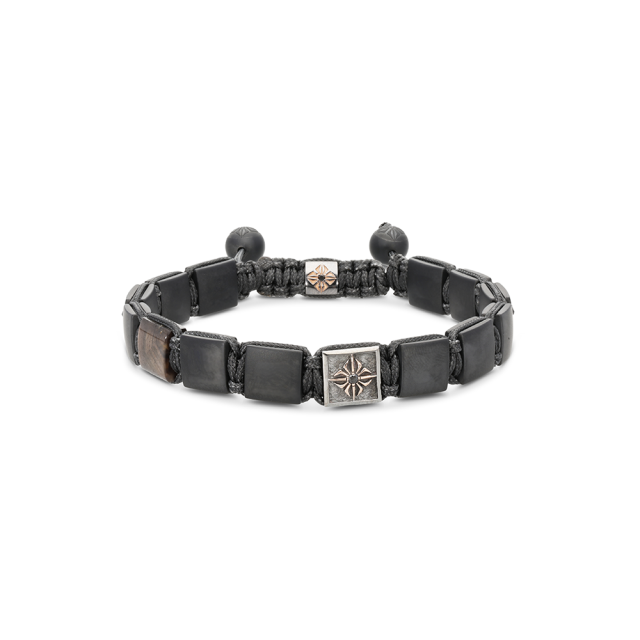 SHAMBALLA 10MM lock armbånd med roségull, sorte diamanter, brun safir og matt keramikk