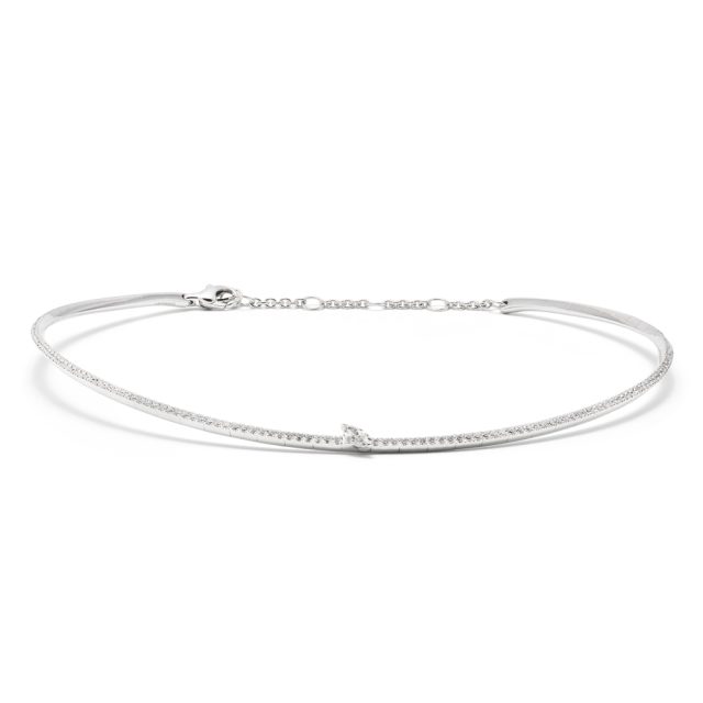 Choker i hvitt gull med navetteslipt diamant og briljanter